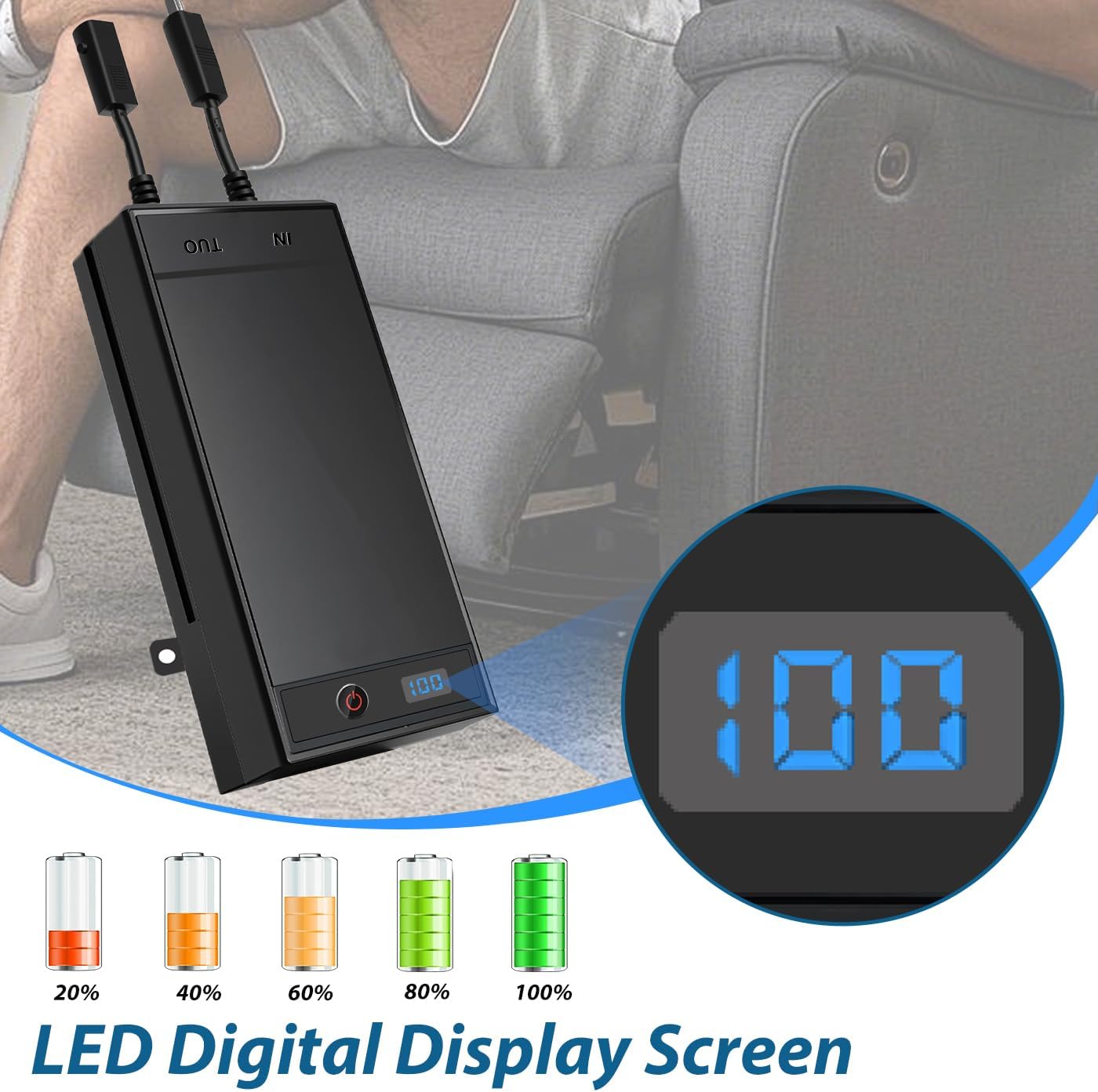 2 Pack Battery Pack for Reclining Furniture,Recliner Battery Packs Fits for 2 Pin, Universal Wireless Batteries for Reclining Furniture with Charger for Electric Recliner,Sofa,Couch,Lift Chair