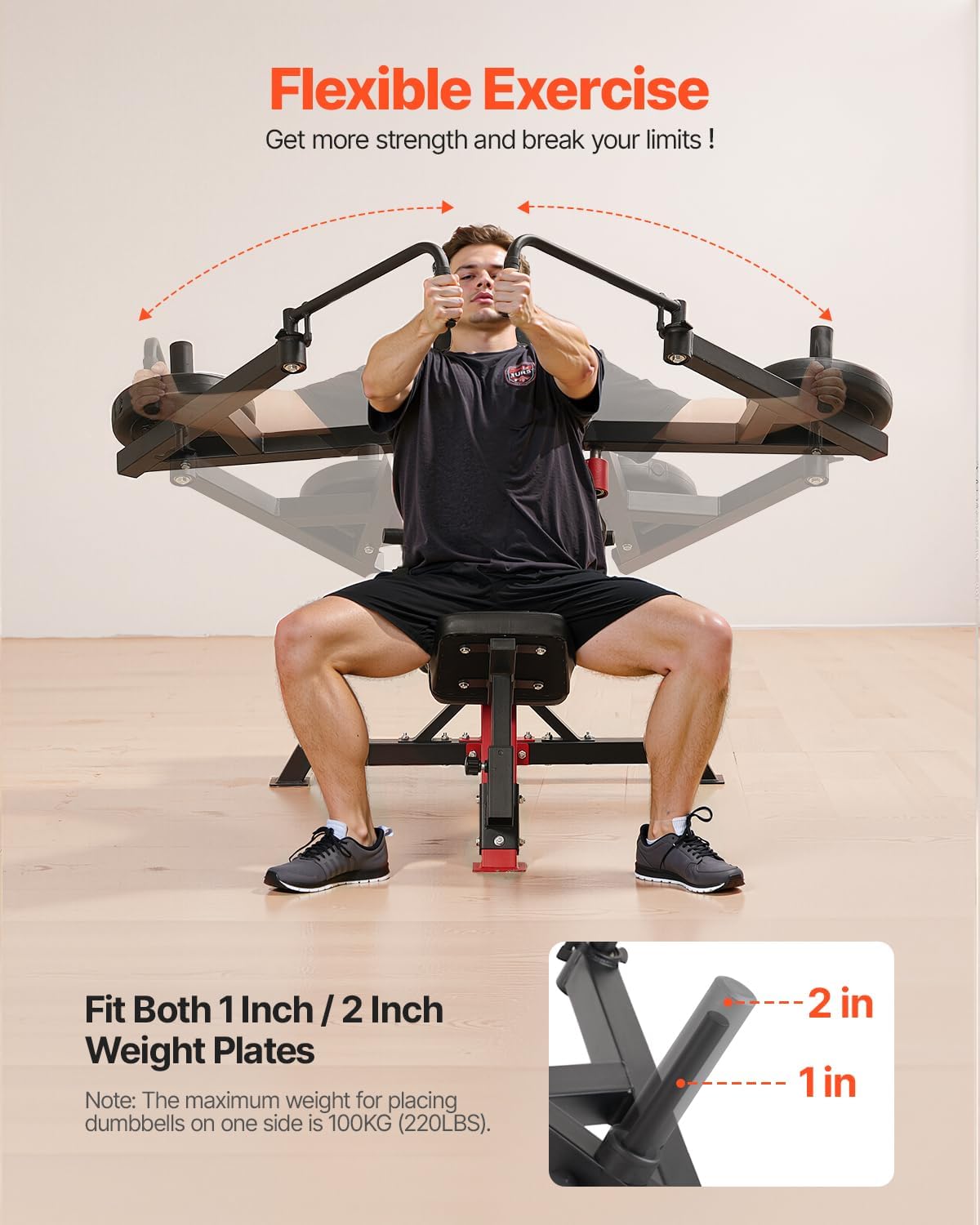 VEVOR Chest Press Machine, Bench Press Set, Adjustable Flat Incline Bench with Independent Converging Arms, Upper Chest Equipment, Fitness Home Gym Equipment Chest