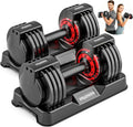 25/55lb Pair Adjustable Dumbbell Set, Adjustable Dumbbells Set of 2, 5 in 1/10 in 1 Free Weights Dumbbells Set with Anti-Slip Texture Handle, Weight Set For Home Gym Suit both Men and Women