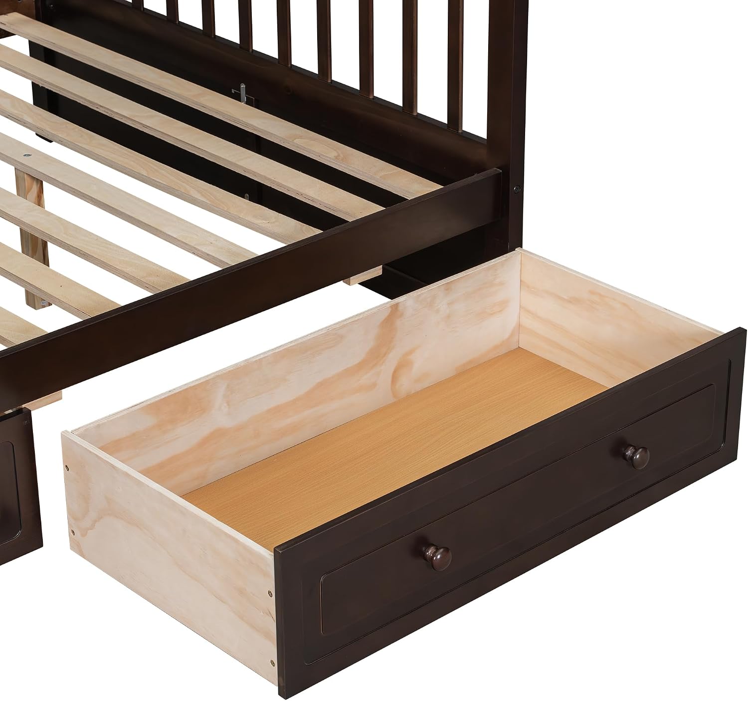 Harper & Bright Designs Convertible Wood Twin Over Full Bunk Bed with 2 Storage Drawers and Ladder - Can Be Divided Into Two Daybeds, Espresso