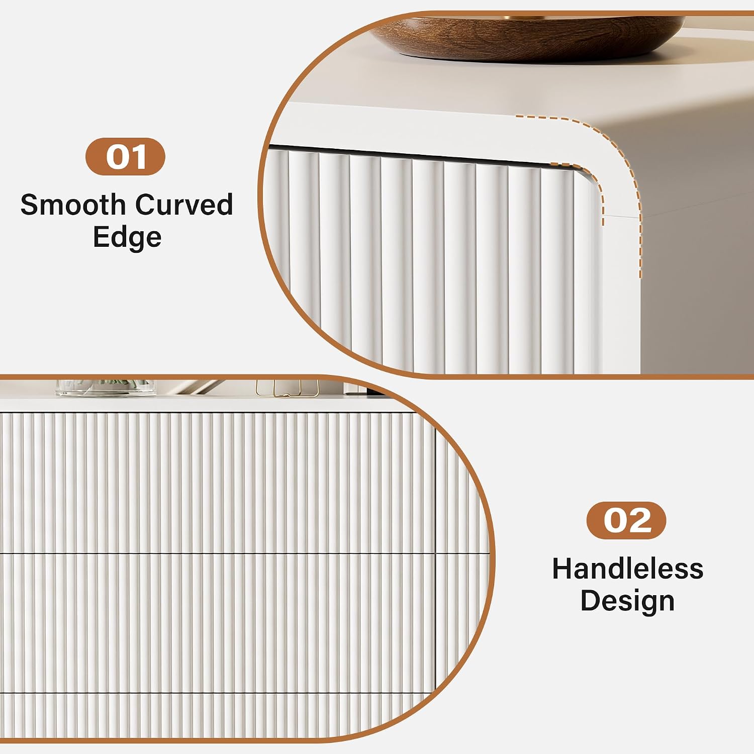 Furniway 55' Wide Modern Dresser for Bedroom, 6 Drawer Chest of Drawers with Curved Design, Push-to-Open Storage Dresser, White