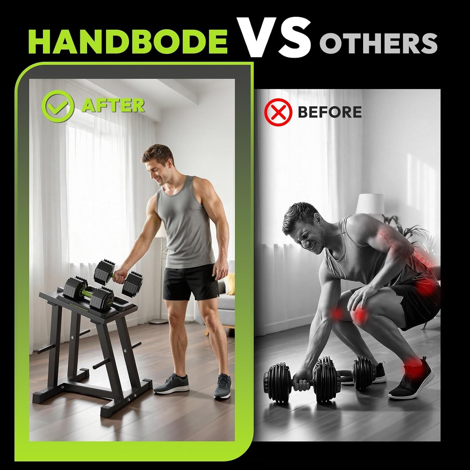 HANDBODE Dumbbell Rack, Adjustable Dumbbell Stand with 1 inch Plate Tree, Weight Rack with 500 LBS Capacity, Dumbbell Stand Holder for Adjustable Dumbbell Set, Compact Space-Saving Design for Home Gym
