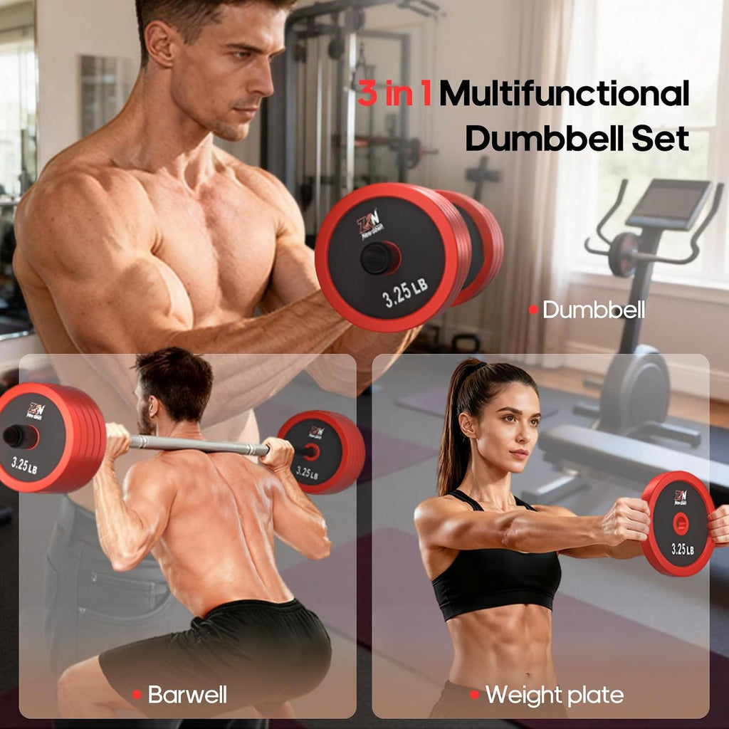 Adjustable Dumbbell Set，20/30/50/70/90lbs Free weight set with Carbon Steel,rack，Barbell Free weights set with Connector,Workout Equipment for Home Gym Suitable Men/Women