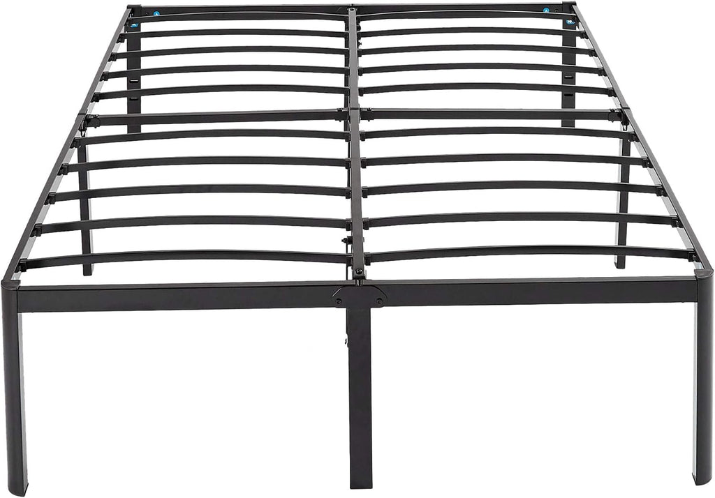 Amazon Basics Heavy-Duty Non-Slip Bed Frame with Steel Slats, 18' Height for Storage Space, Sturdy Support for Mattress, Easy Assembly, Queen, Black