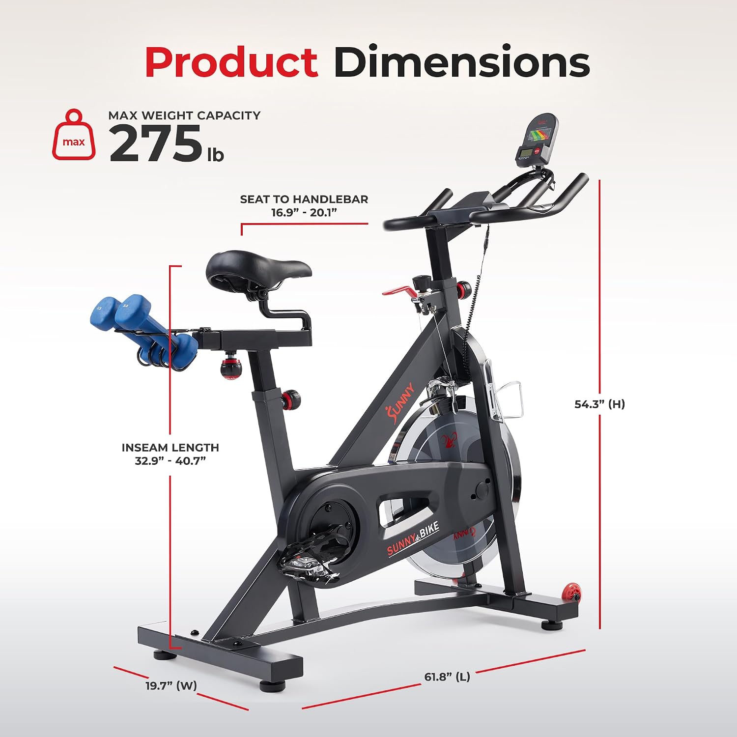 Sunny Health & Fitness Smart Cycling Exercise Bike, Free SunnyFit App Connection, Designed for Intensive Cardio Workout at Home, Adjustable Seat & Handlebar for Comfort Riding
