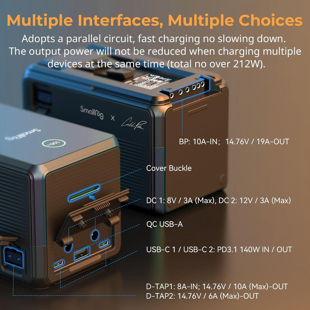 SMALLRIG V Mount Battery VB212, 212Wh / 14400mAh V Mount Battery with 140W Output, 2H Full Charge, with Dual USB-C, D-TAP, DC Port, Smart Digital Display for Video Light, Camera, Camcorder, Monitor