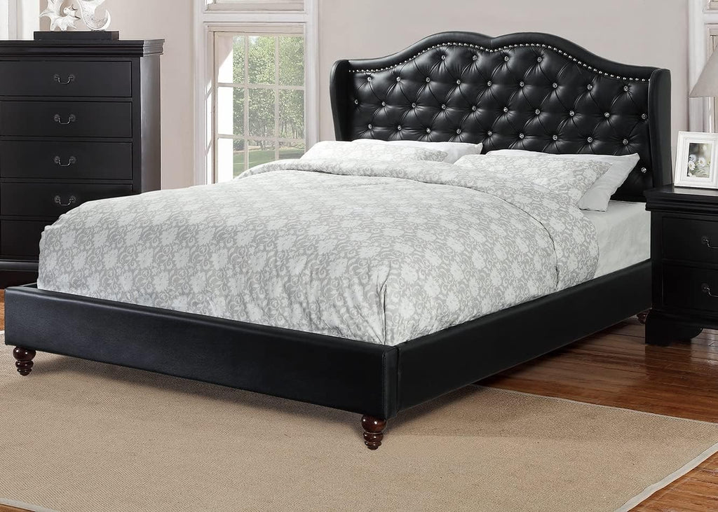 1pc King Size Bed Set Curved Headboard Button Tufted Upholstered Bedroom Furniture Black