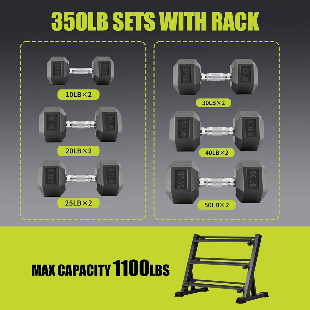 550LB 450LB 350LB Dumbbell Set with Rack Rubber Coated Dumbbells 5-50 Hex Weights Dumbbells Set for Home Workout Complete Weight Set with Rack Heavy