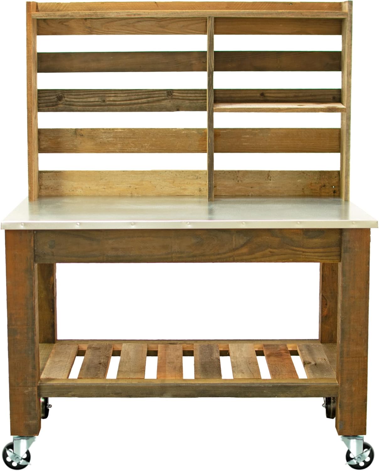 Potting Table Buffet Island Workbench Outdoor Patio Garden Furniture 5in Galvanized Steel Cast Iron Castors & Brakes