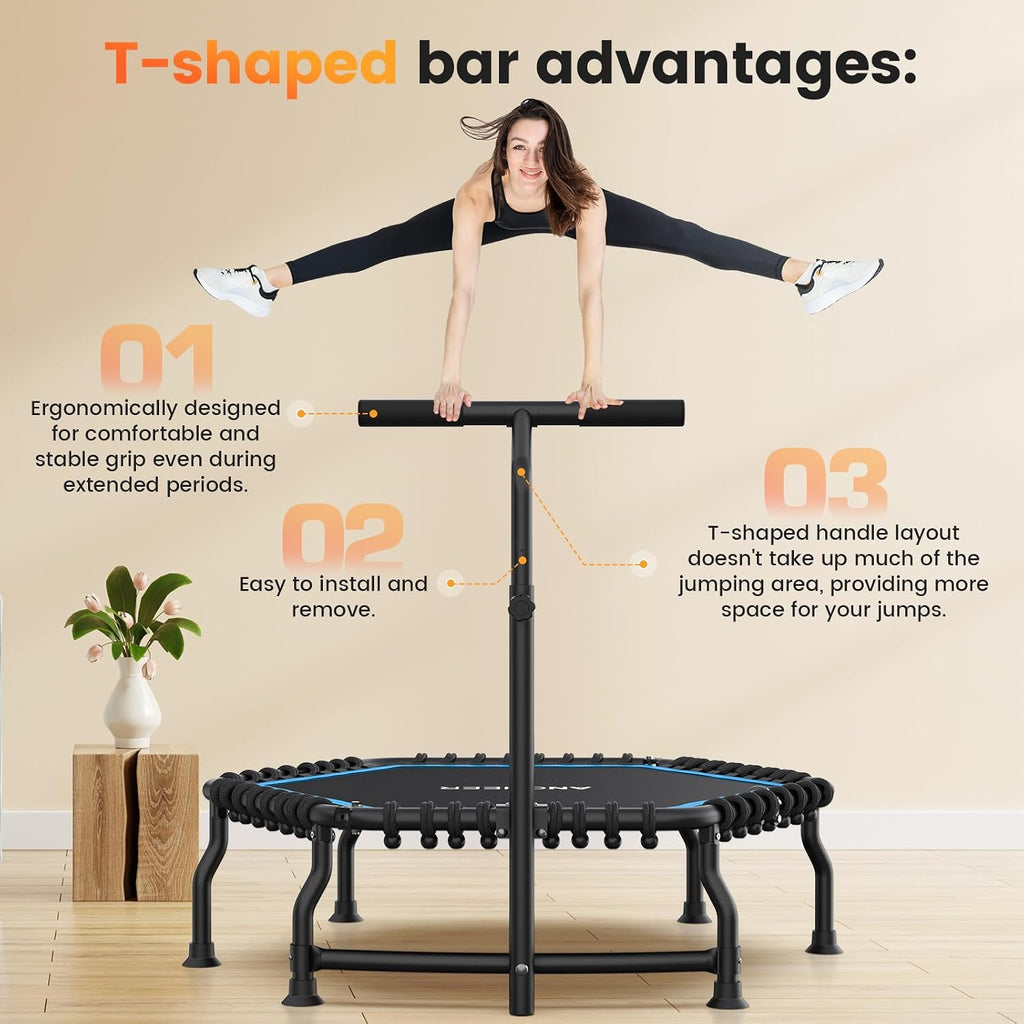 ANCHEER 50' Rebounder Trampoline for Adults- 2026 Foldable Mini Trampoline with Bar- Exercise Trampoline for Adults, Max Load 560lbs, for Indoor/Garden Workout