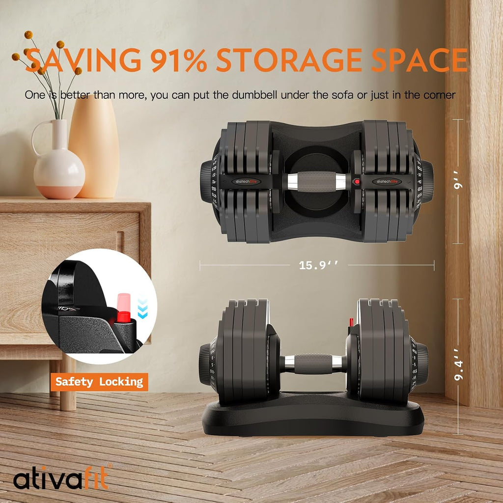 ATIVAFIT Adjustable Dumbbells Set of 2, 5–88LB Quick Adjust Free Weights with Double Safety Lock & Anti-Slip Steel Handle, Space Saving Home Gym Equipment for Full Body Strength Training