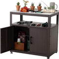 Feasto Heavy-Duty Potting Bench with Storage & Stainless Steel Top | Outdoor Garden Work Table with 200lb Capacity, Adjustable Shelf & Feet, Brown