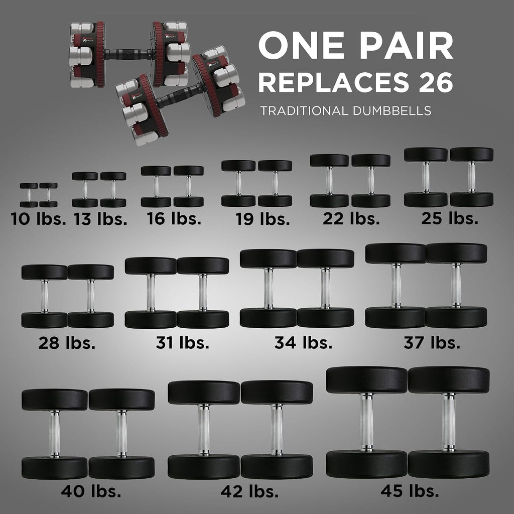 Fitness Reality Adjustable Dumbbells 10-45 Pounds, 3 lbs increments, OPTIONS: Single/Pair/Adjustable Weight Kettlebell