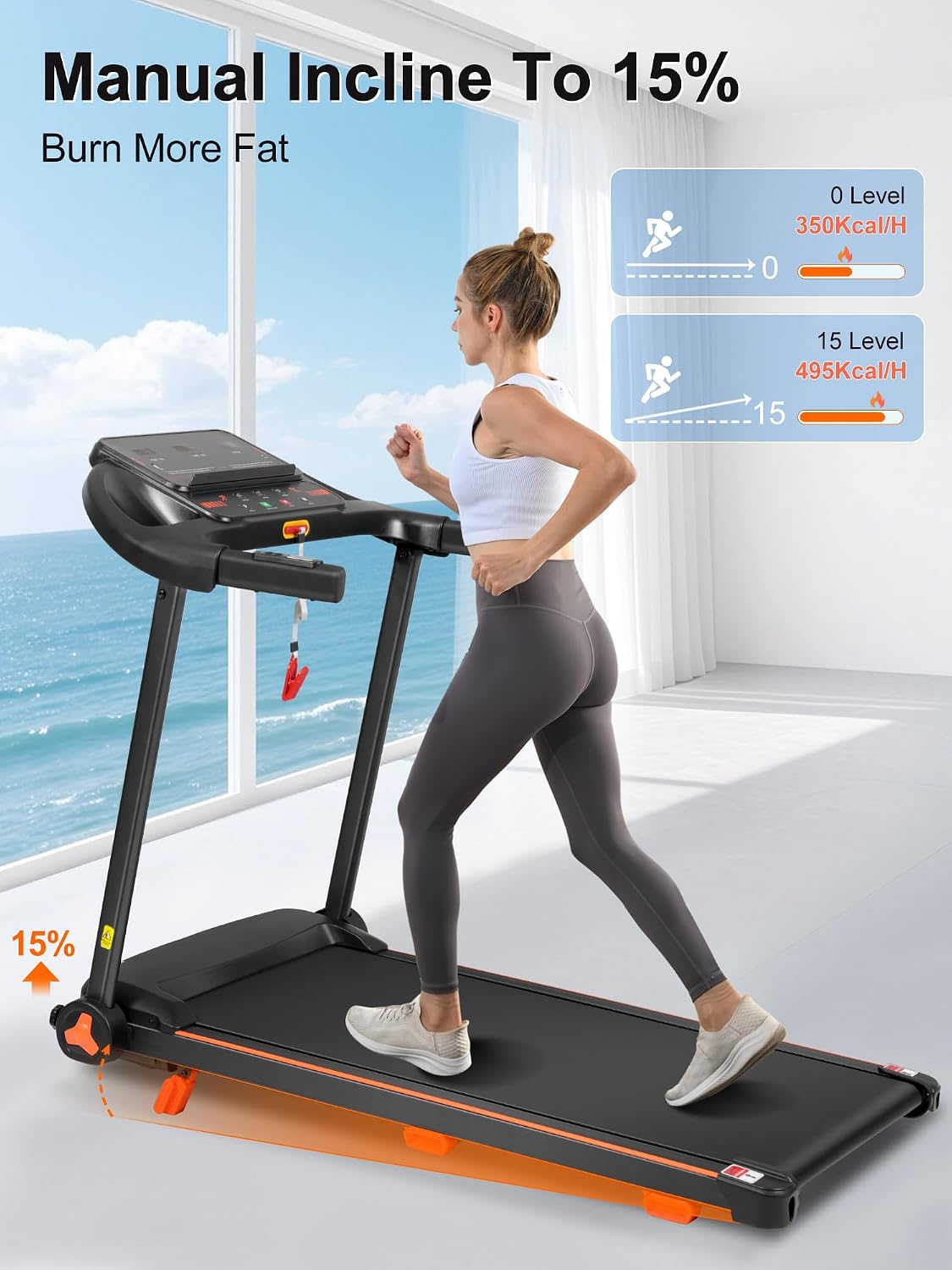 Merax Foldable Treadmills for Home with Incline - Bluetooth Speaker, Dual Control Mode, 300LBS Capacity, 7.5MPH Walking Pad Treadmill with Handle Bar, 3.0HP Low Noise Portable Walking Running Machine