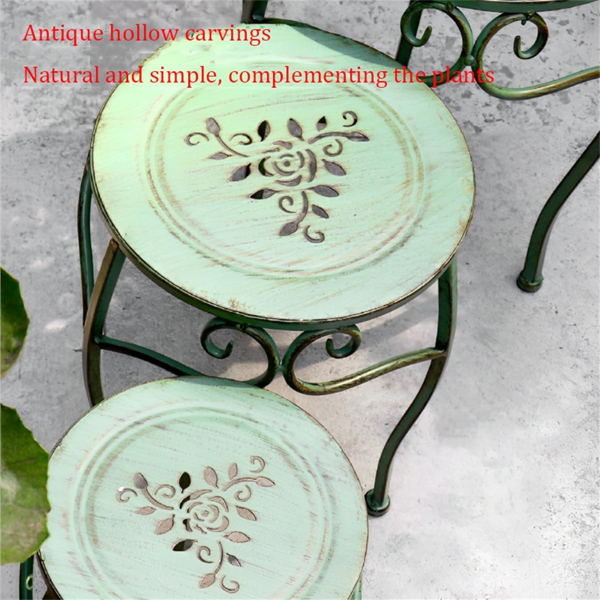 3Pcs Floor-Standing Flower Bench, Outdoor Cast Iron Flower Stand,Heavy Duty Wrought Iron Flower Pot Stand,Outdoor Garden Potting Bench Table,for Courtyard Garden Living Room,A
