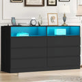Loomie 6 Drawers Double Dresser with Power Outlet & LED Light, Long Chests of Drawers with Storage Cubby, Wood Wide TV Stand for up to 60' for Bedroom, Hallway, Entryway, Black