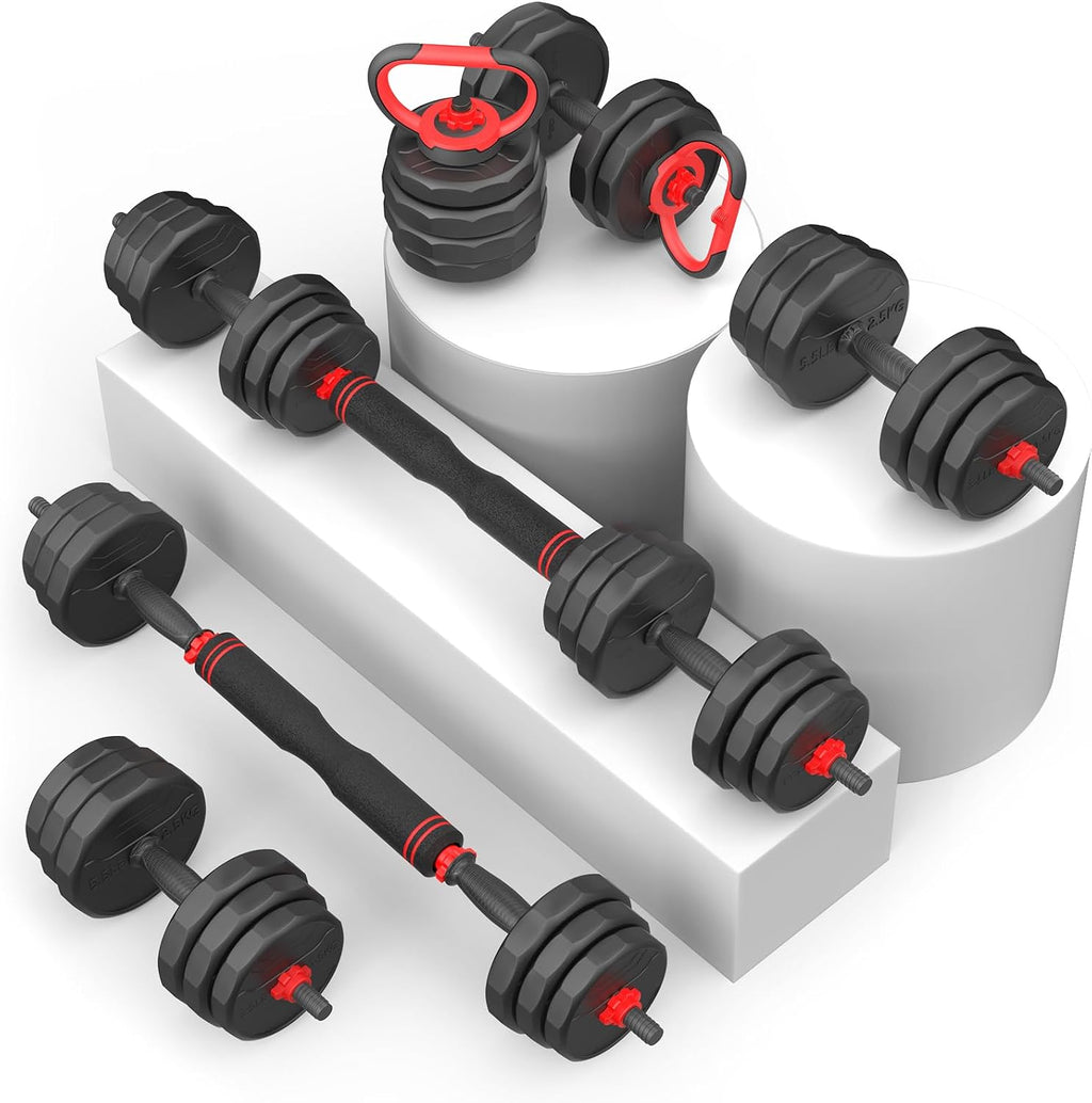 UKEEP Adjustable Dumbbells Set, 20/30/40/55/60/80lbs Free Weight Set with Connector, 2 or 3 in 1 Dumbbells Set Used as Barbell, Kettlebells, Fitness Exercises for Home Gym Suitable Men/Women