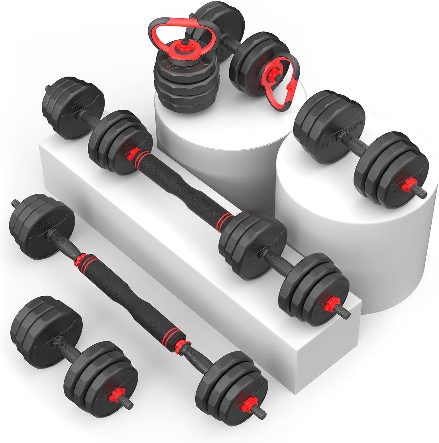 UKEEP Adjustable Dumbbells Set, 20/30/40/55/60/80lbs Free Weight Set with Connector, 2 or 3 in 1 Dumbbells Set Used as Barbell, Kettlebells, Fitness Exercises for Home Gym Suitable Men/Women
