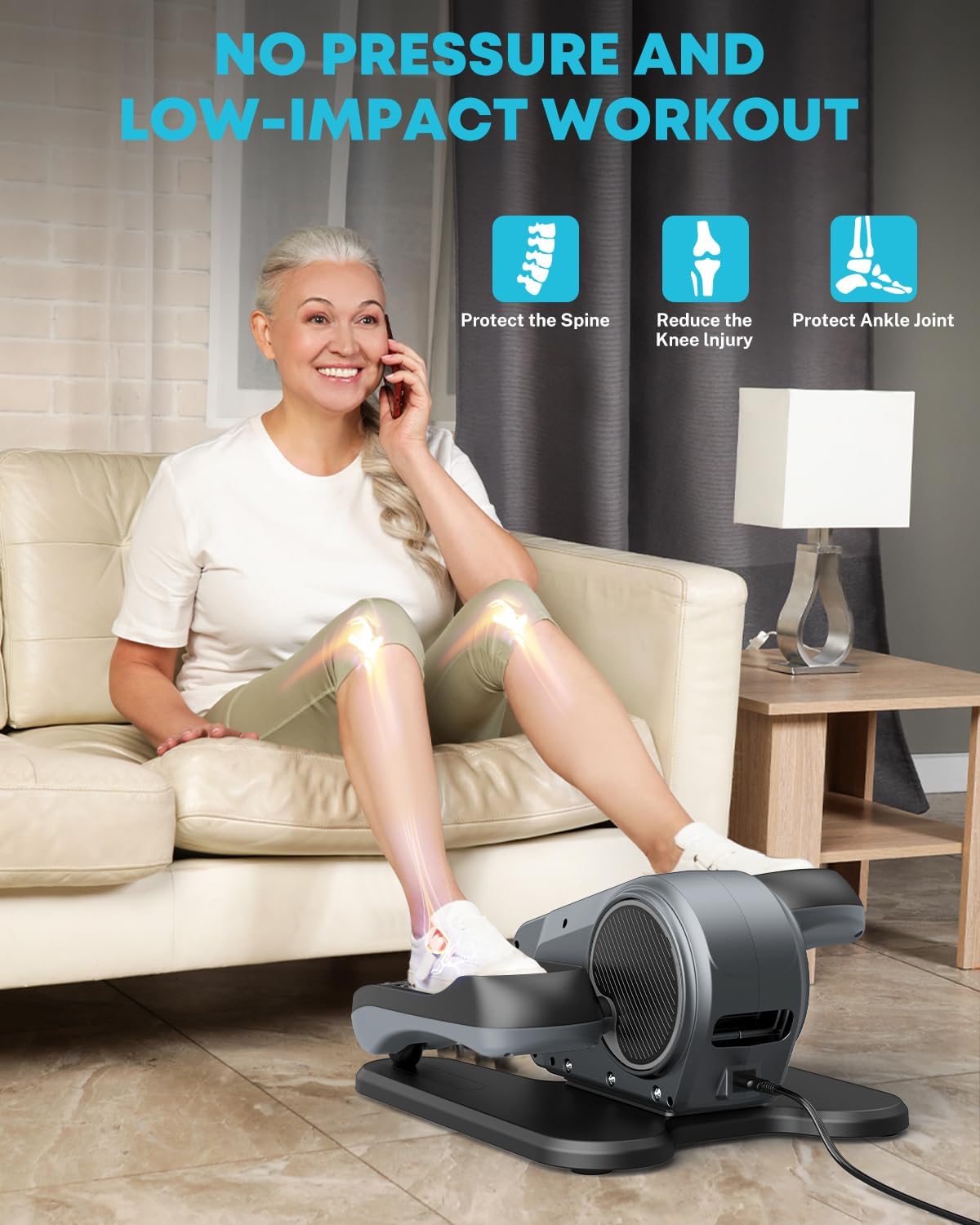 Gonex Under Desk Elliptical Machine Electric Seated Pedal Leg Exerciser Quiet Portable Fitness Exercise Equipment While Sitting with Remote for Seniors, 16 Adjustable Speeds Fully Assembled