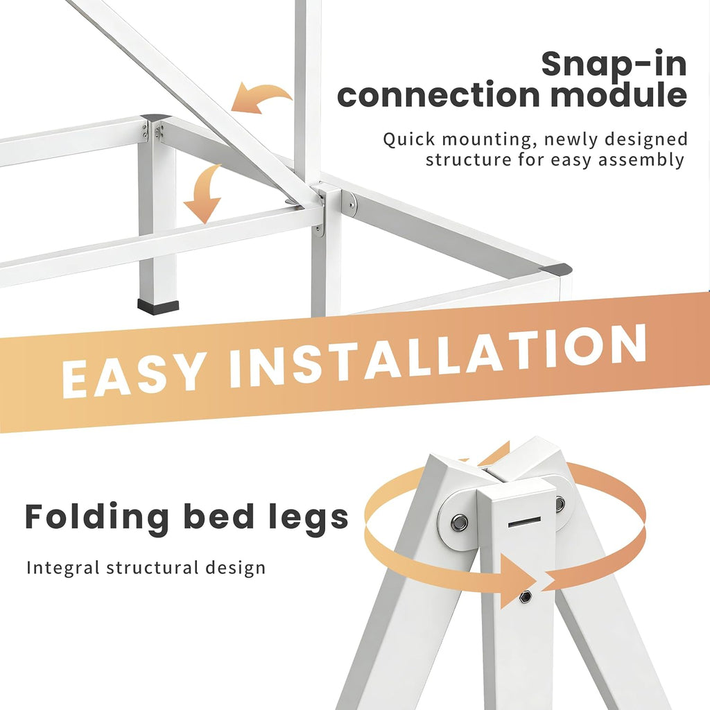 VIPSHOW 14 Inch White Full Heavy Duty 3500 lbs Bed Frame with Round-Corner Legs & Anti-Squeak Design – Quick Assembly Metal Platform, No Box Spring Needed
