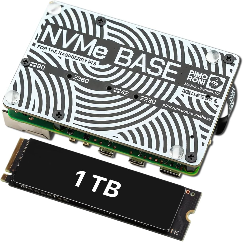AAAwave NVMe Base for Raspberry Pi 5 M.2 HAT PCIe Extension Board (M.2 2230 to 2280 Supported) (1 TB)