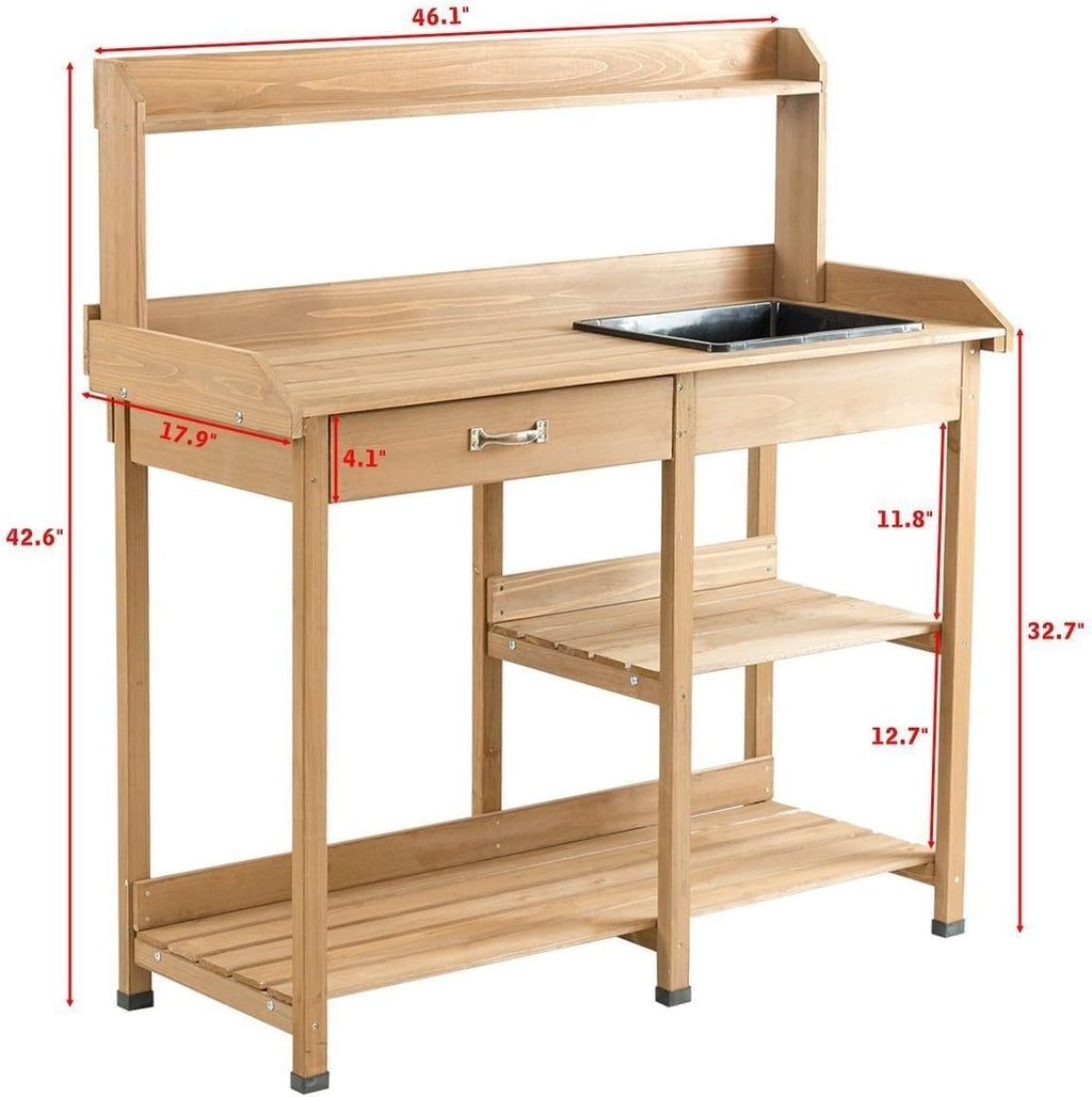 Wood Potting Bench Table Plant Stand Work Station Garden Lawn Patio with Ebook