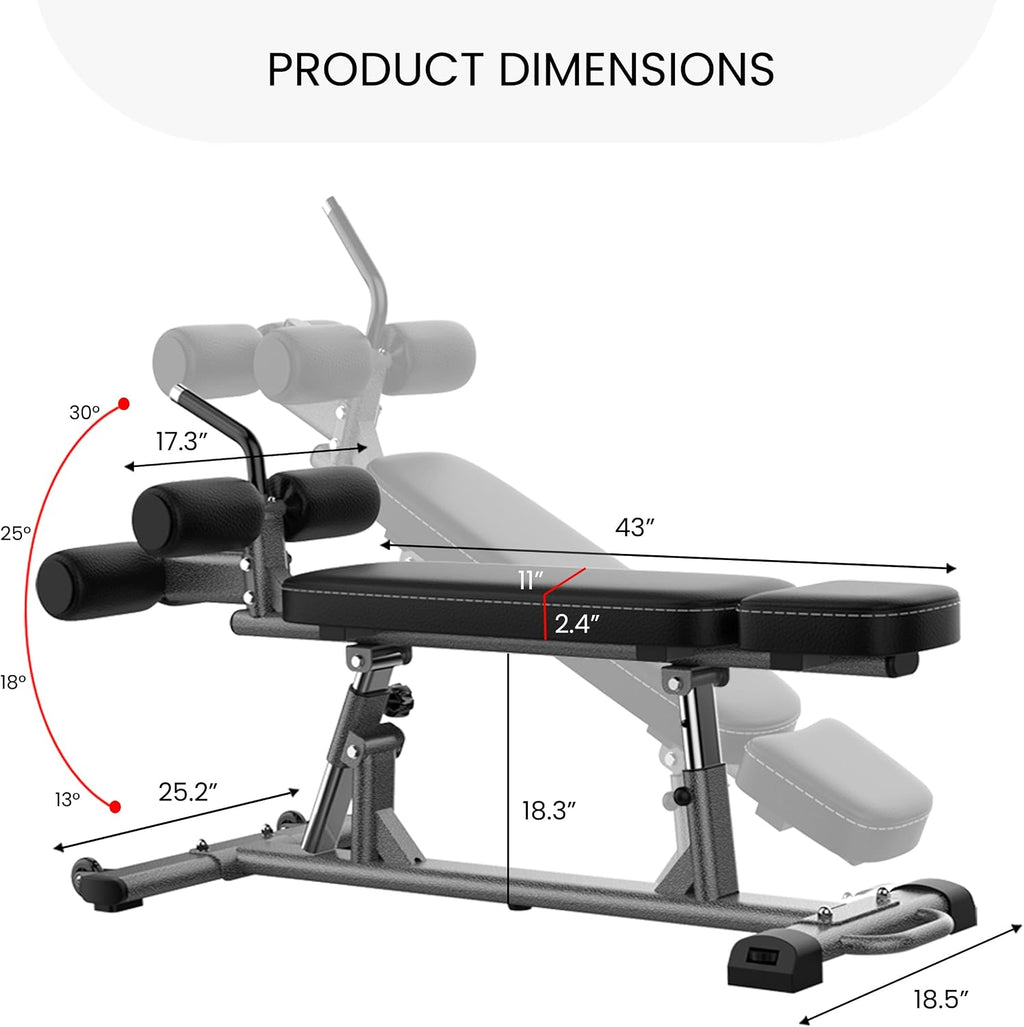 Finer Form Gym-Quality Adjustable Sit Up Ab Bench & Decline Weight Bench for Home Gym Strength Training.