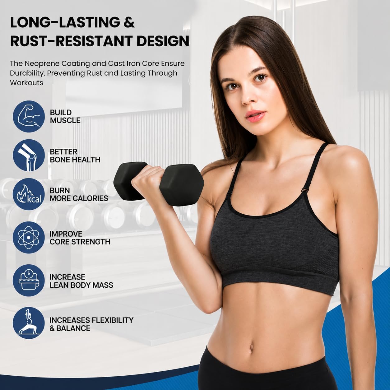Neoprene Hexagon Dumbbells with Cast Ergo Handle (1 to 15lbs Pack of 1, 2, 4) | Durable Anti-Slip Exercise & Fitness Strength Training Free Weights for Home Gym | Black | For Men & Women