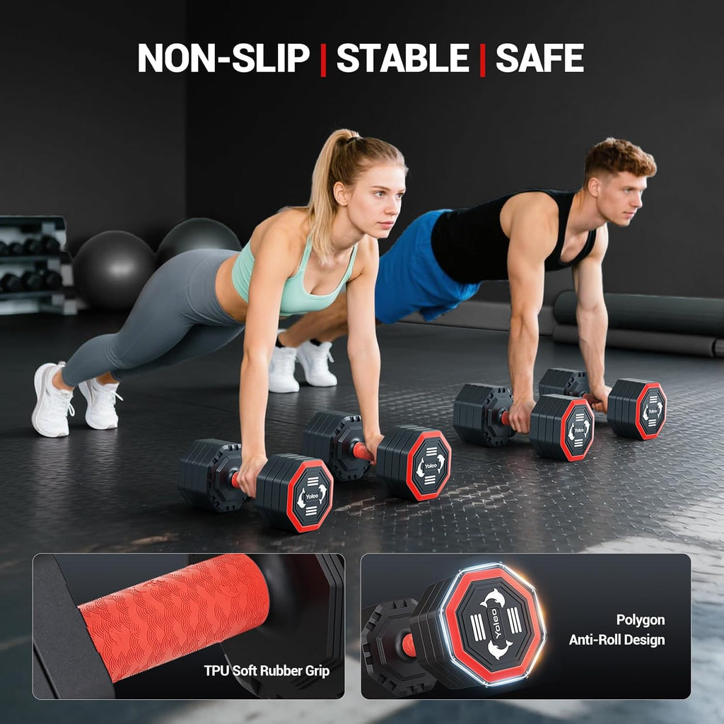 Yoleo Adjustable Dumbbell Set, Weights Dumbbells Set at Home Workout Equipment, 4 in 1 Each Premium Tai Chi-Style Rotary Mounting Adjustable 10/15/20/25 lb dumbbells, with TPU Soft Rubber Handle Suitable Men/Women Updated 2.0