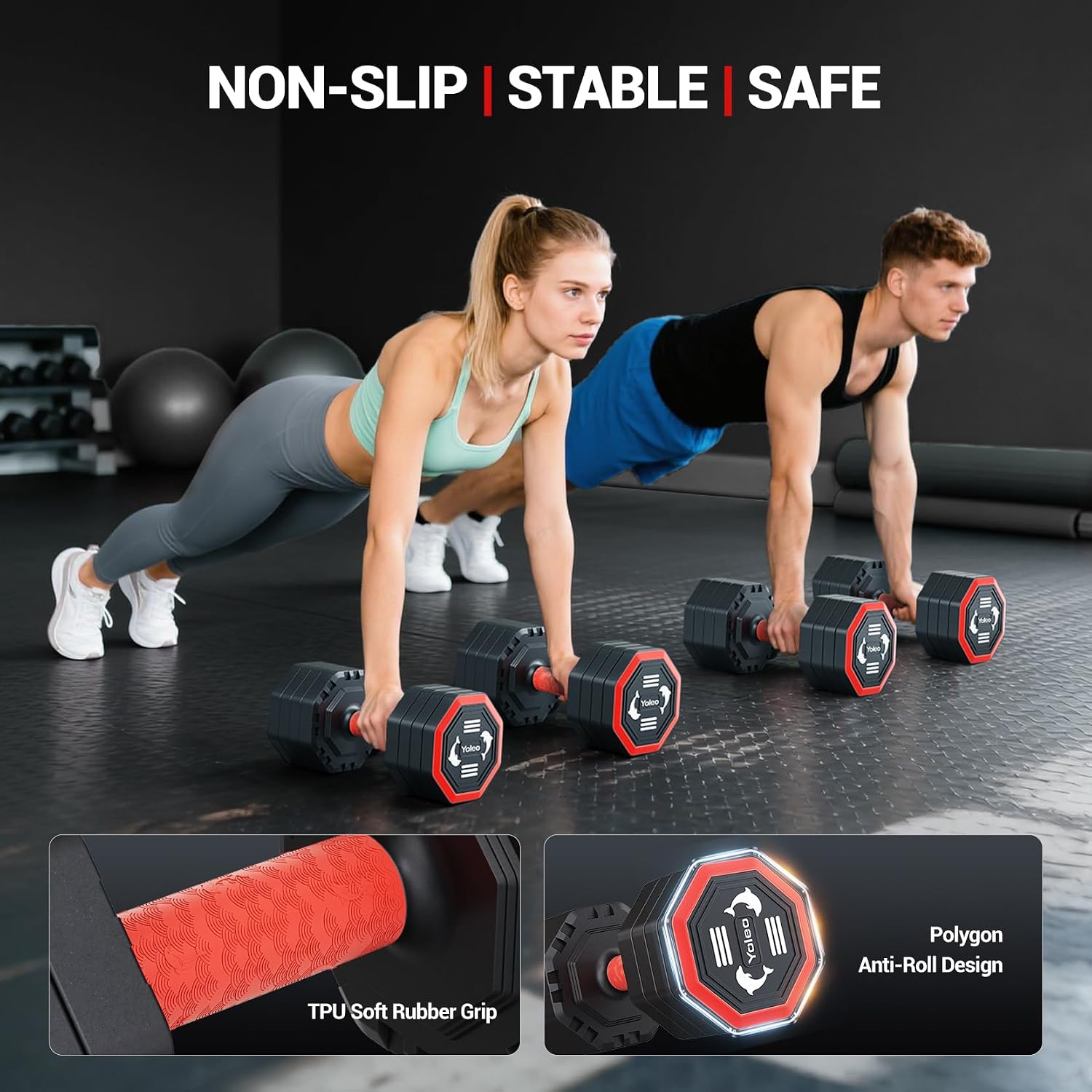 Yoleo Adjustable Dumbbell Set, Weights Dumbbells Set at Home Workout Equipment, 4 in 1 Each Premium Tai Chi-Style Rotary Mounting Adjustable 10/15/20/25 lb dumbbells, with TPU Soft Rubber Handle Suitable Men/Women Updated 2.0
