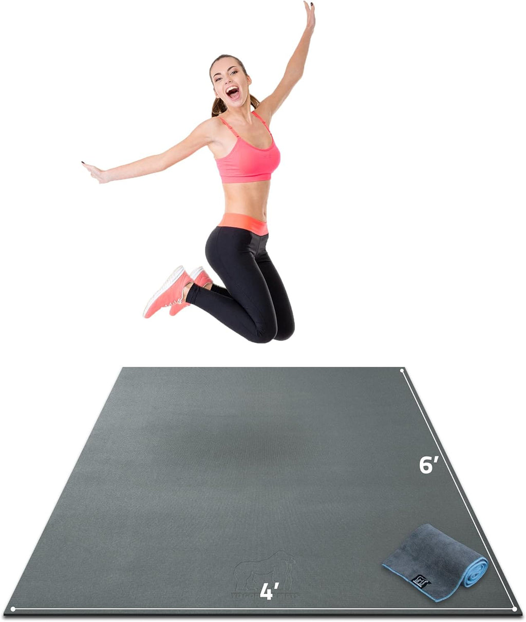 Gorilla Mats Large Exercise Mat – 6'x4', 7'x4', 7'x5', 8'x4', 10'x4' (1/4' Thick) – Ultra Durable Workout Mat for Home Gym Flooring – Non-Slip, Flat Fitness, Yoga & Weight Lifting Floor Mat