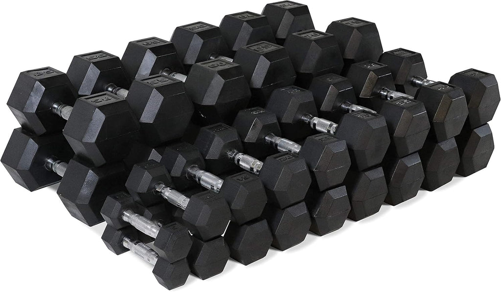 WF Athletic Supply Rubber Coated Solid Steel Cast-Iron Pair Dumbbells, Rubber Hex Dumbbells, Hex Weights Dumbbells for Muscle Toning, Full Body Workout, Home Gym Dumbbells, Pair