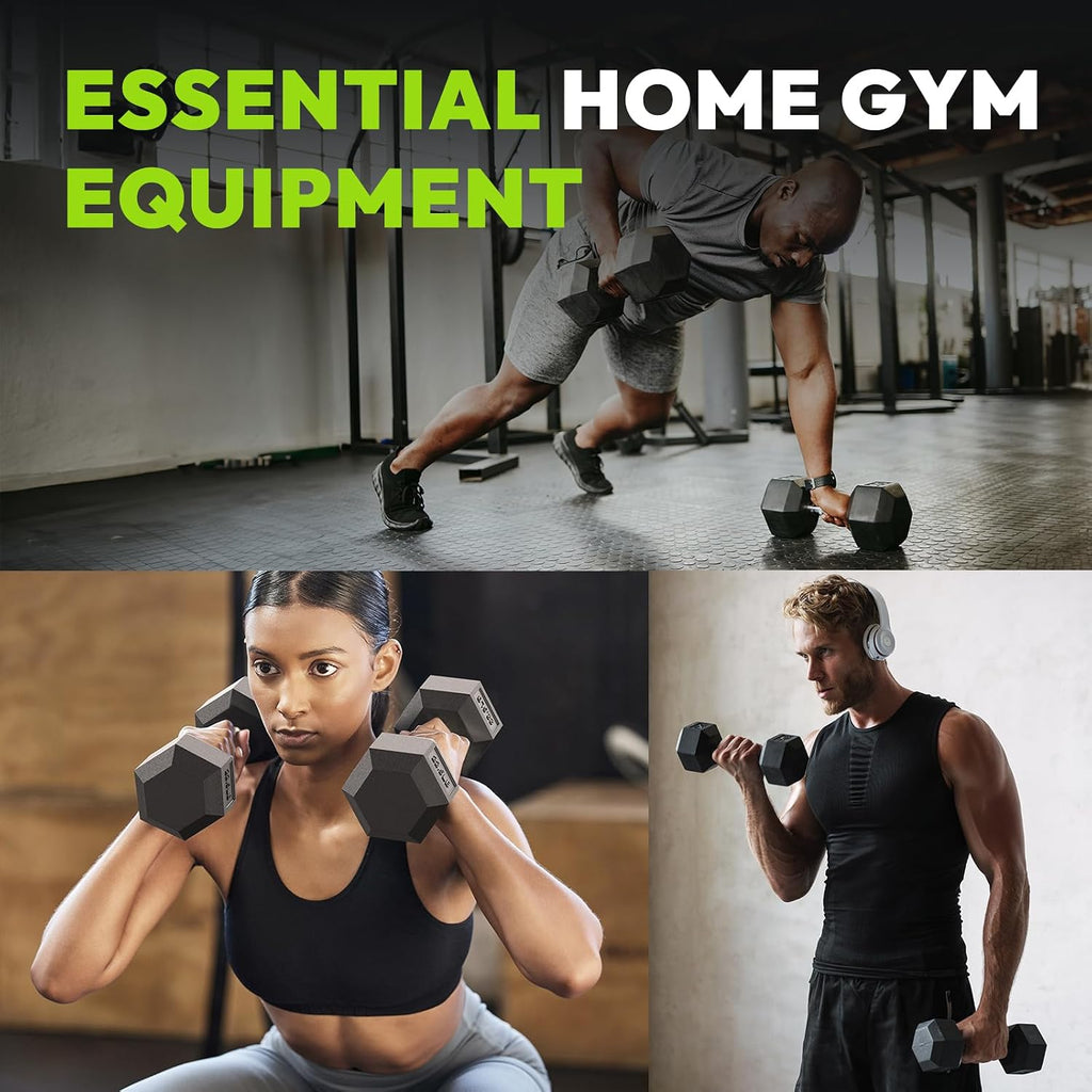 HANDBODE Hex Dumbbell 45-640 lb Set, Rubber Encased Exercise & Fitness Dumbbells for Home Gym, Hand Weights for Strength Training