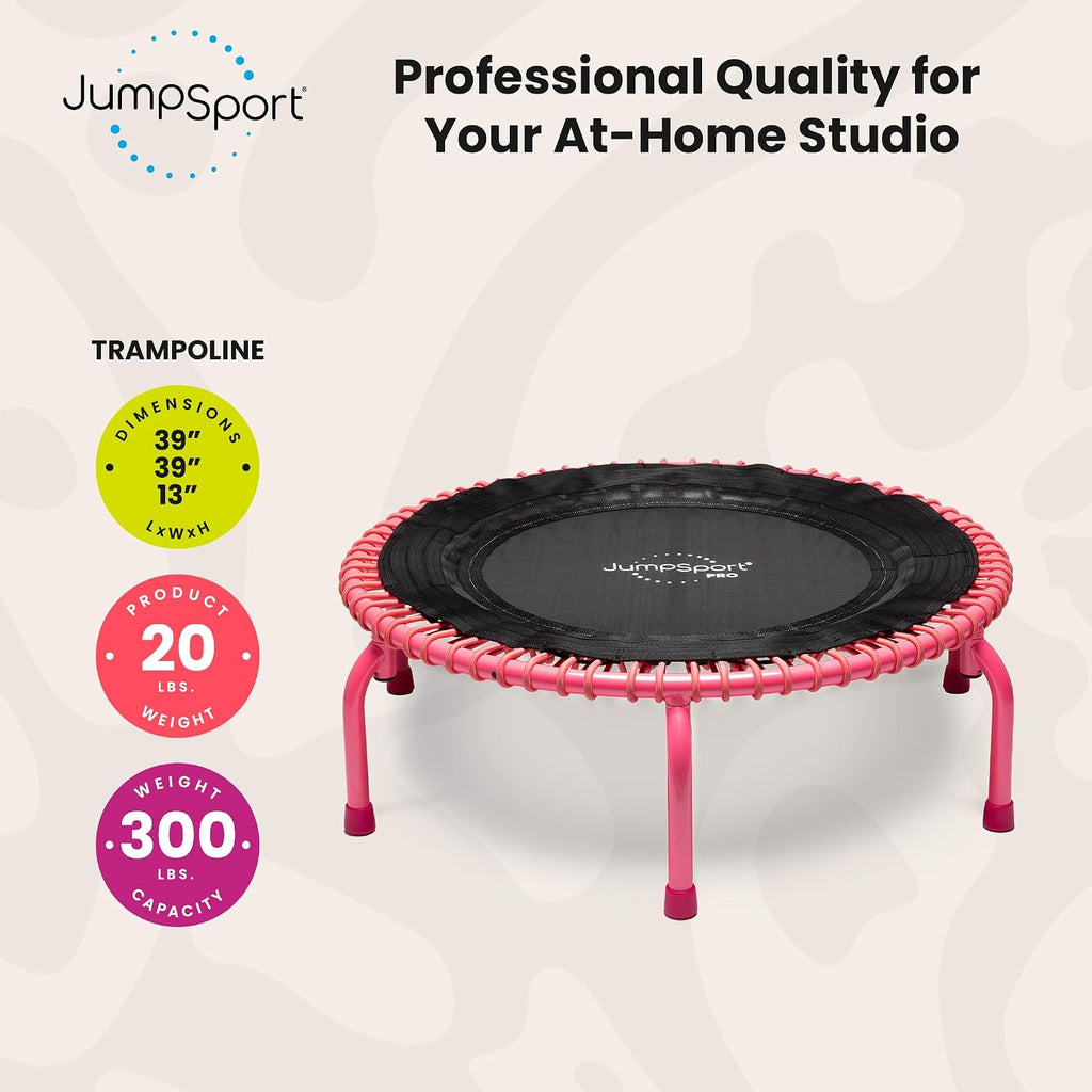 JumpSport 350 PRO 39 Inch Fitness Trampoline Indoor Rebounder Cardio Workout Equipment 300 lb Capacity