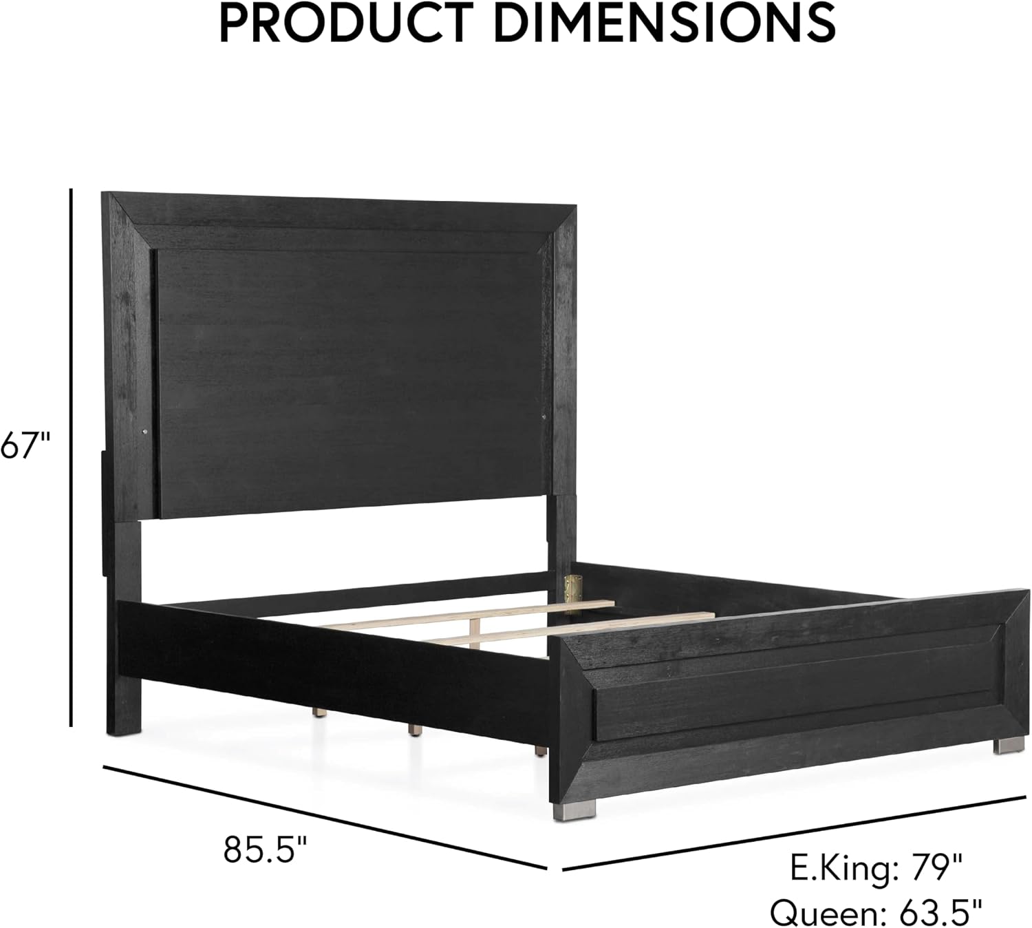Furniture of America Lyle Modern Solid Wood 3-Piece Bedroom Collection with King Bed Frame and Nightstand Set of 2, Includes LED Light Headboard, Box Spring Required, Black