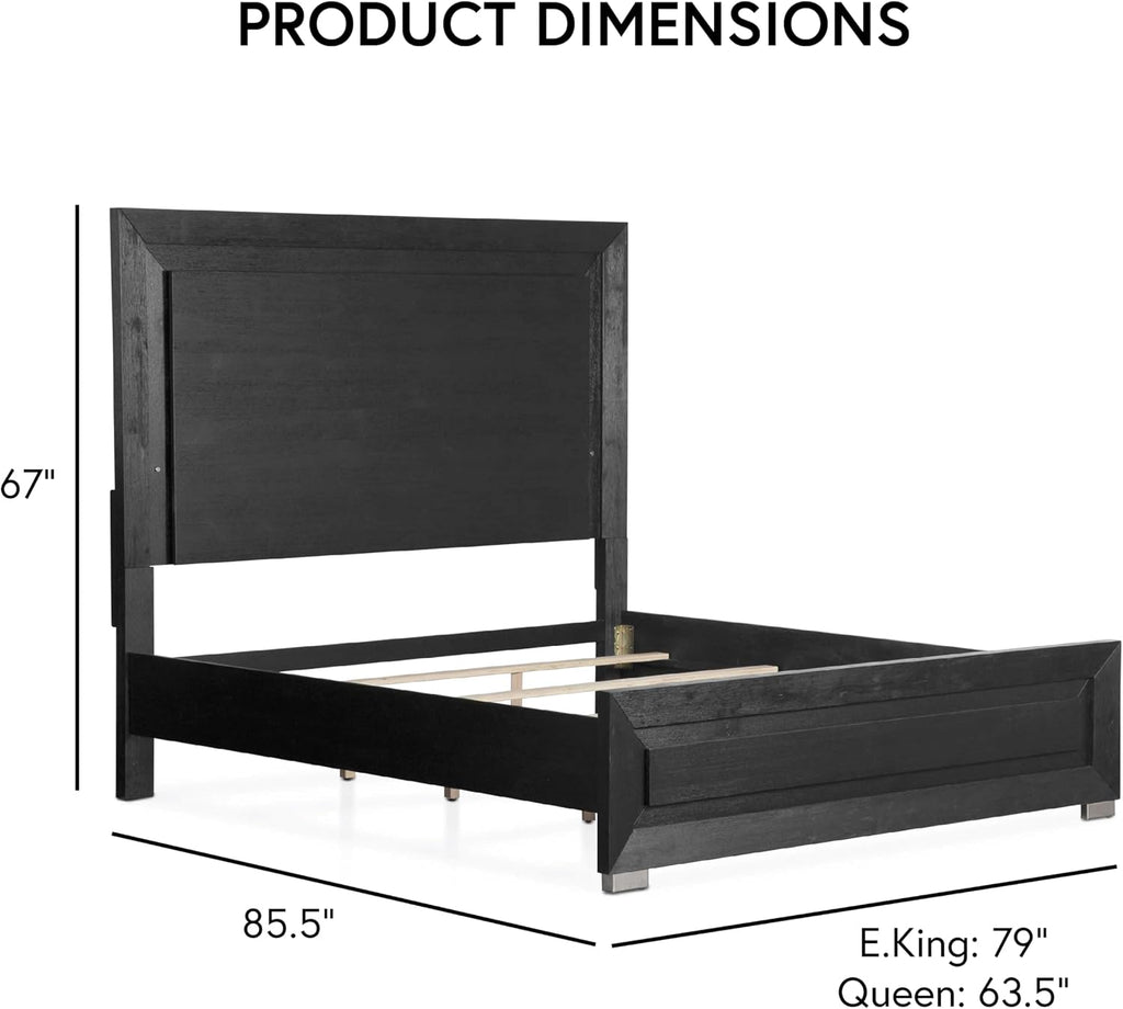 Furniture of America Lyle Modern Solid Wood 3-Piece Bedroom Collection with Queen Bed Frame and Nightstand Set of 2, Includes LED Light Headboard, Box Spring Required, Black