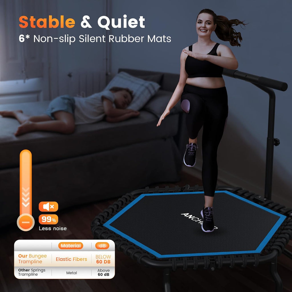 ANCHEER 50' Rebounder Trampoline for Adults- 2026 Foldable Mini Trampoline with Bar- Exercise Trampoline for Adults, Max Load 560lbs, for Indoor/Garden Workout
