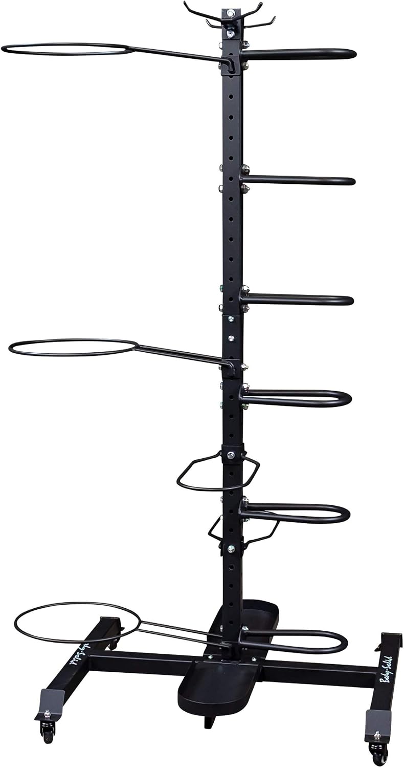 Body-Solid (GAR100) Compact Accessory Vertical Stand Rack for Organizing Medicine Balls, Weights Ball, Resistance Bands and Tubes, Jump Ropes, Foam Rollers, Yoga Mats, and more