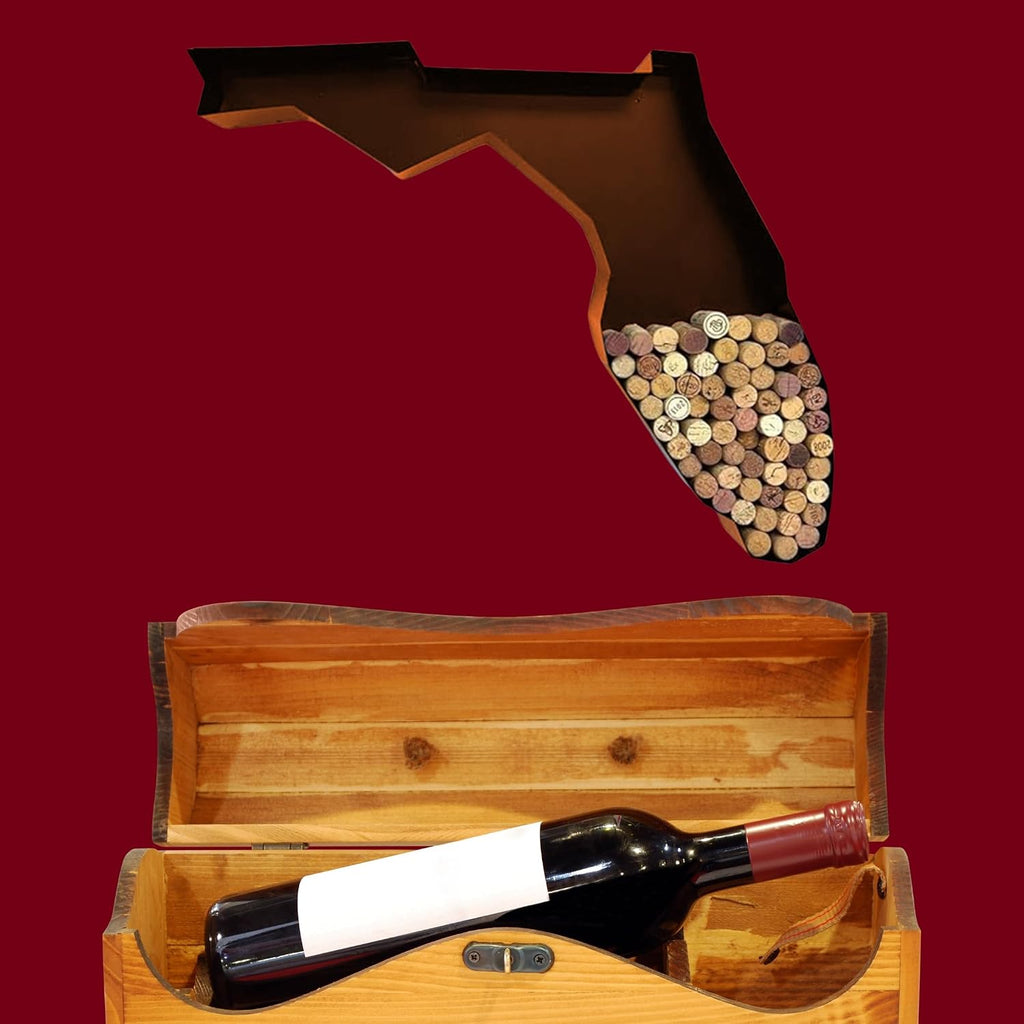 NEONSIGN Florida State Map Wine Cork Holder Metal Arkansas Decor Sign Wine Bar Pub Home Decoration (Brown Patina, 24 in)