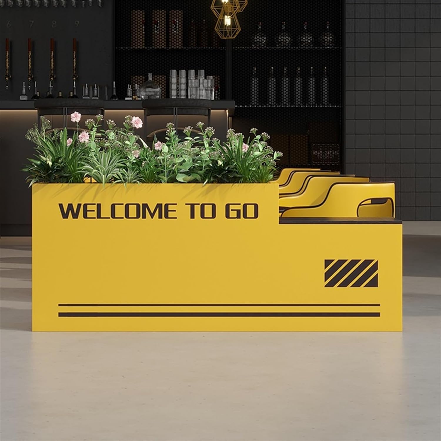 Bench with Planter Box, Outdoor Industrial StyleRaised Planter Bench with Garden Benchs Yellow Galvanized Sheet Planter Box for Porch, Patio, Garden and Backyard Garden Bench(L120*D30*H60)
