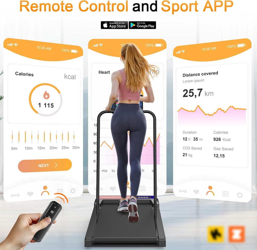 Walking Treadmill Pad with Handle Bar, Silent Fitness Equipment, Treadmill with 4-in-1 Modes, Easy Assembly, Portable Home Gym Equipment
