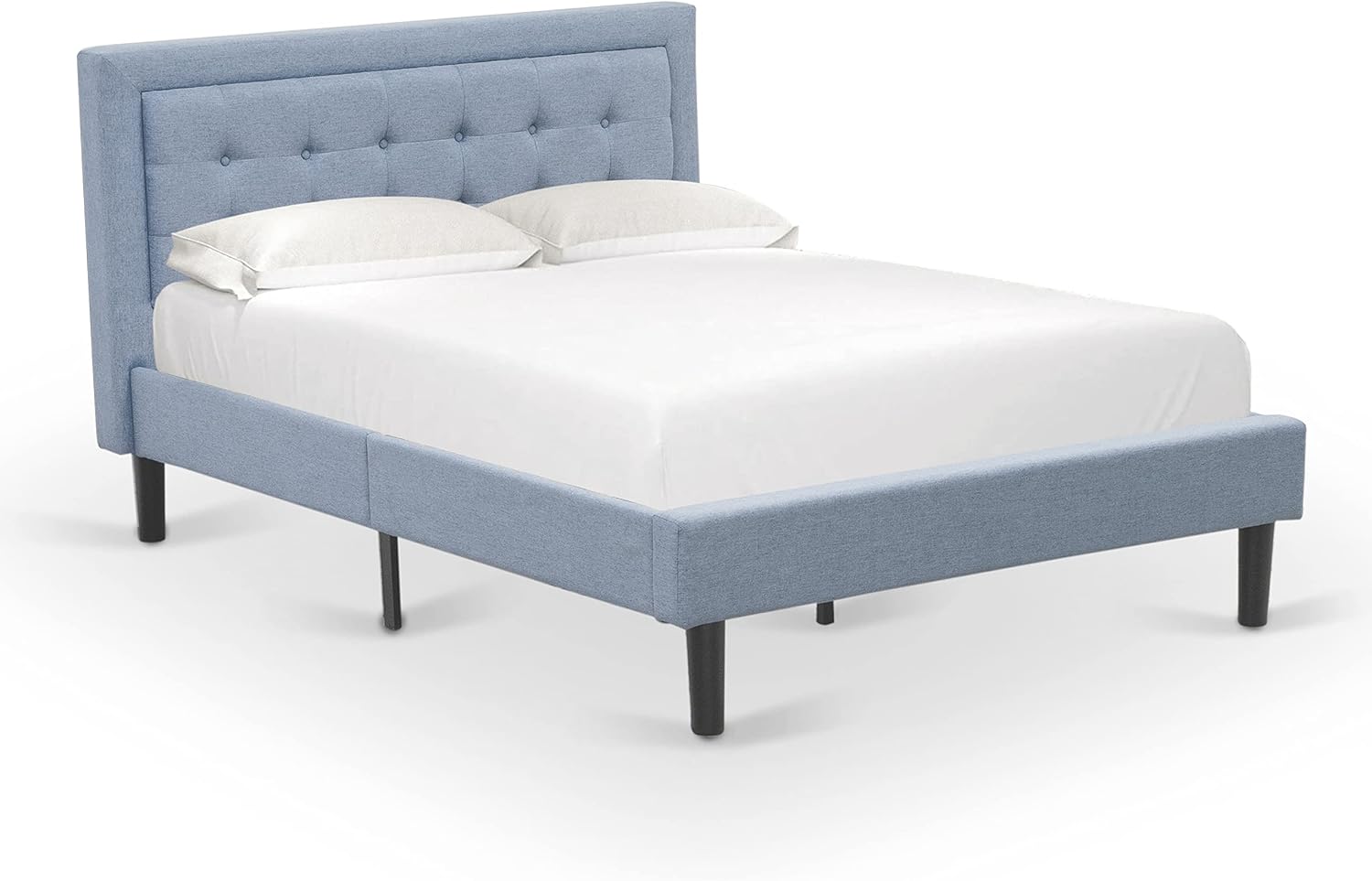East West Furniture FN11F-1VL0C 2-Piece Platform Full Size Bedroom Set with 1 Mid Century Bed and a Bedroom Nightstand - Reliable and Durable Construction - Denim Blue Linen Fabric