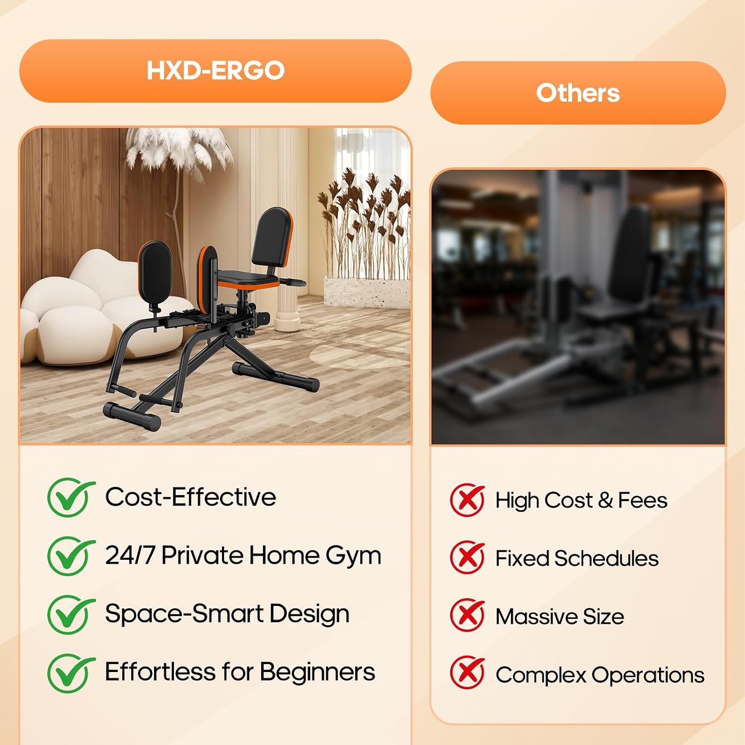 HXD-ERGO Hip Abductor/Adductor Machine for Home Gym, 6-Level Glute Machine & Thigh Workout Equipment, Booty Builder with Plush Padding, Compact Leg Exercise Euipment for Women & Men