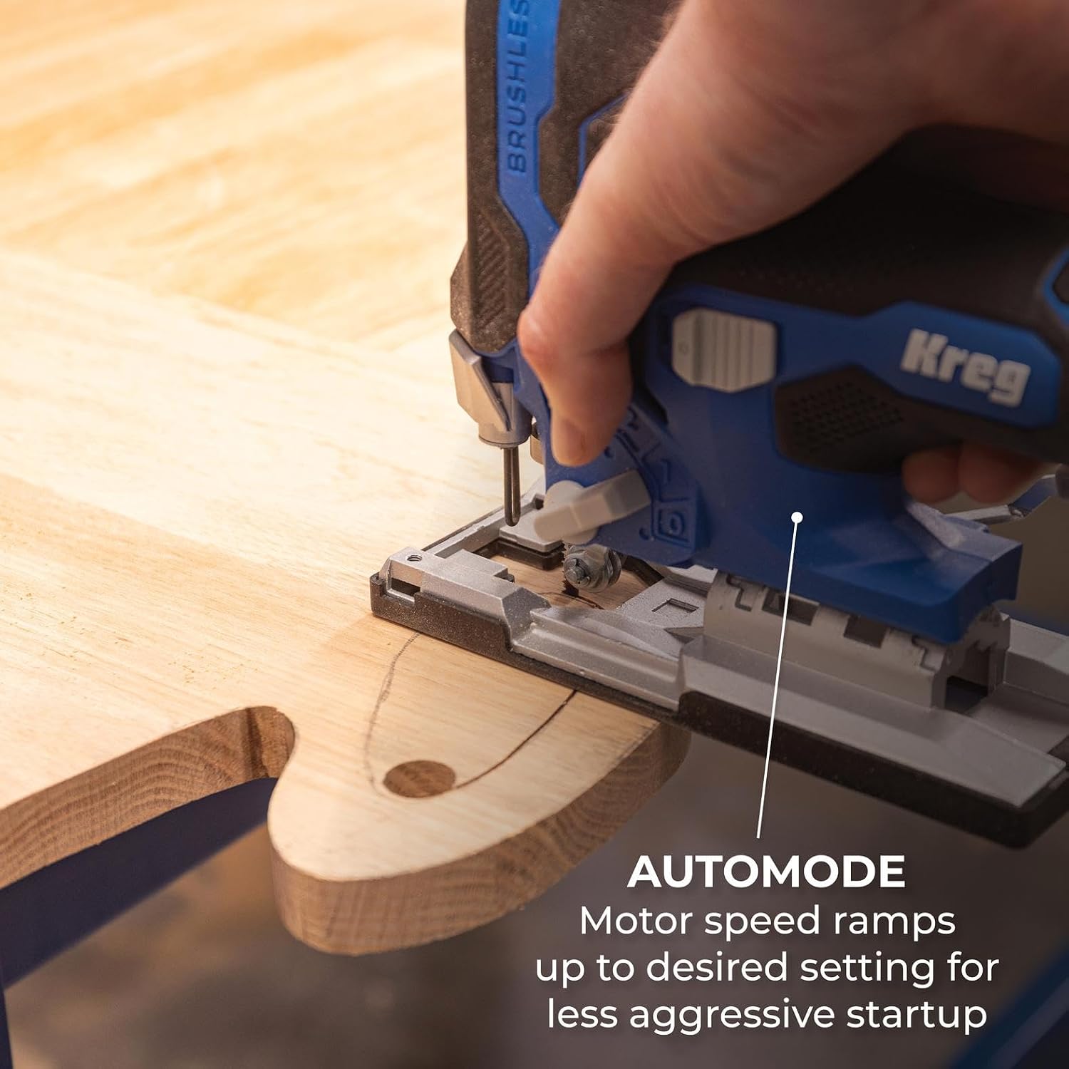 Kreg 20V Ionic Drive Barrel Grip Jigsaw, 20V Blue Ion Charger & Blue Ion 2Ah Battery Pack - Cordless & Compact - Precision Cutting - 20V Variable Speed - LED Lights & Built-In Blower - KPTBJS100A