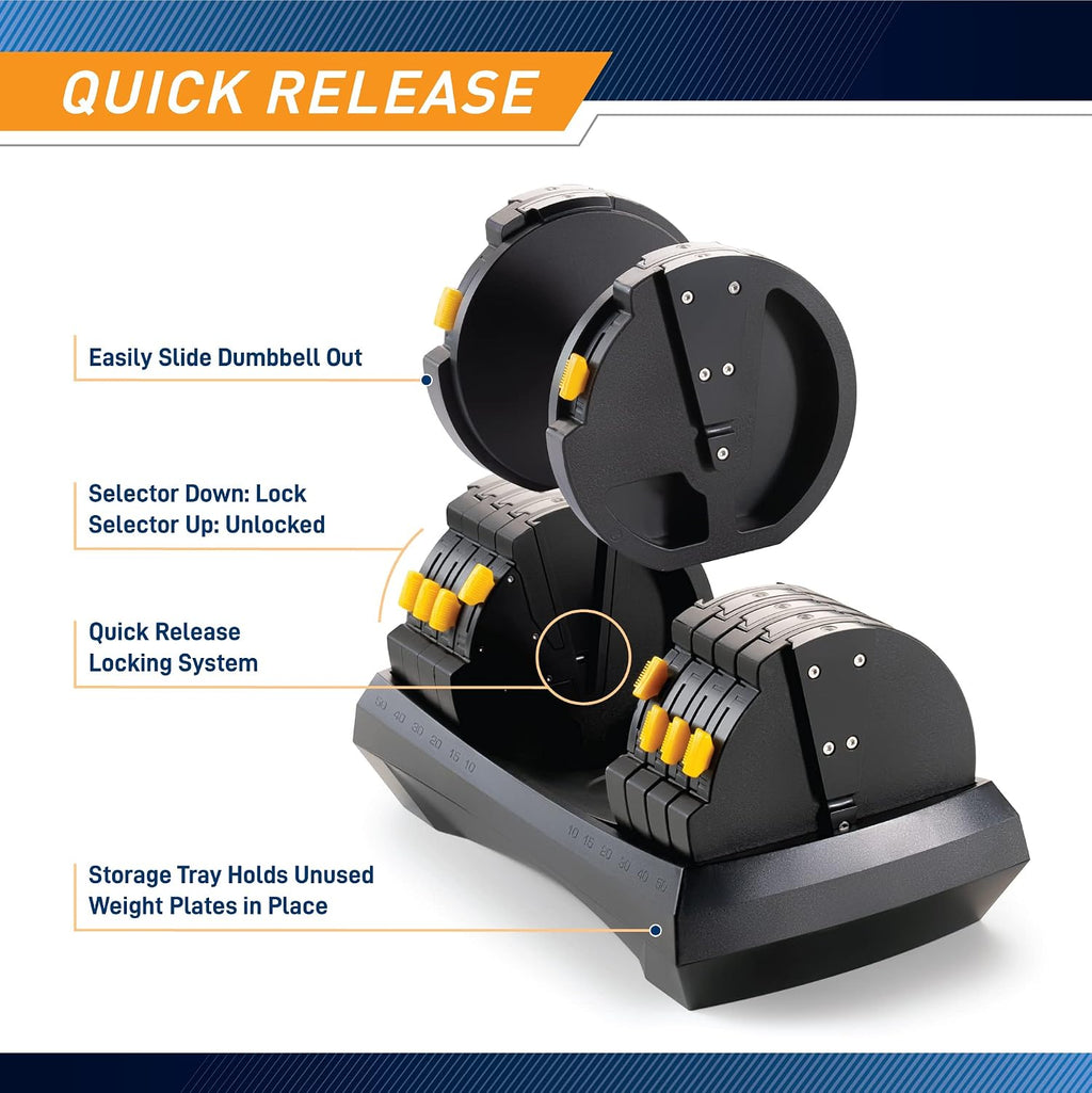Marcy Adjustable Dumbbell System – 6-in-1 Free Weights for Home Gym, 50 lbs Single or 100 lbs Pair Options for Strength Training