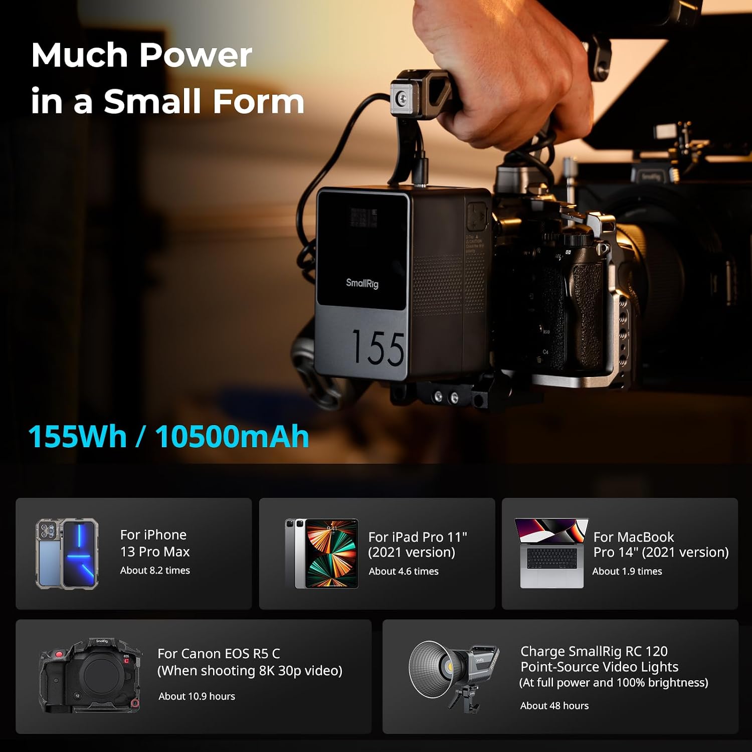 SMALLRIG V Mount Battery VB155, 155Wh / 10500mAh V Mount Battery with 100W Output, 3H Full Charge, with USB-C, D-TAP, USB-A, Dual DC Ports, OLED Screen, for Camera, Camcorder, Monitor, Video Light