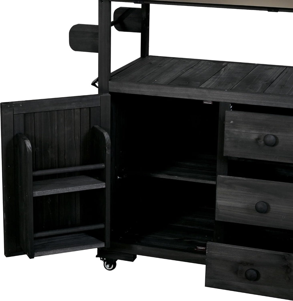 Potting Benches for Outside with Stainless Steel Top, 65''H Fir Wood Potting Bench with Storage, Outdoor Gardening Table (Black)