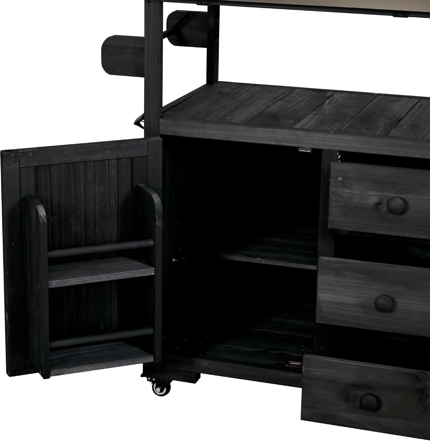 Potting Benches for Outside with Stainless Steel Top, 65''H Fir Wood Potting Bench with Storage, Outdoor Gardening Table (Black)