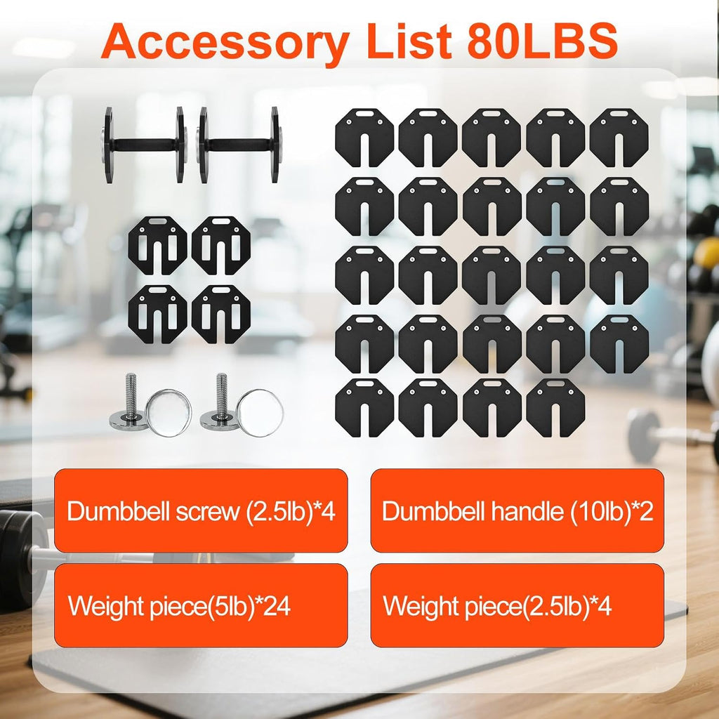 Adjustable Dumbbell Sets, Each 50/80/90/110/120LB Pairs Durable Steel Build, Free Weights Dumbbells Set of 2 with Anti-slip Handle, For Full Body Home Gym Workout Home Strength Training Equipment 50/80/90/110/120LBSX2