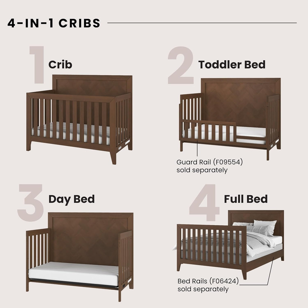 Child Craft Kieran Crib, Double Dresser and Chest Nursery Set, 3-Piece, Includes 4-in-1 Convertible Crib, Dresser and Chest, Grows with Your Baby (Toasted Chestnut)